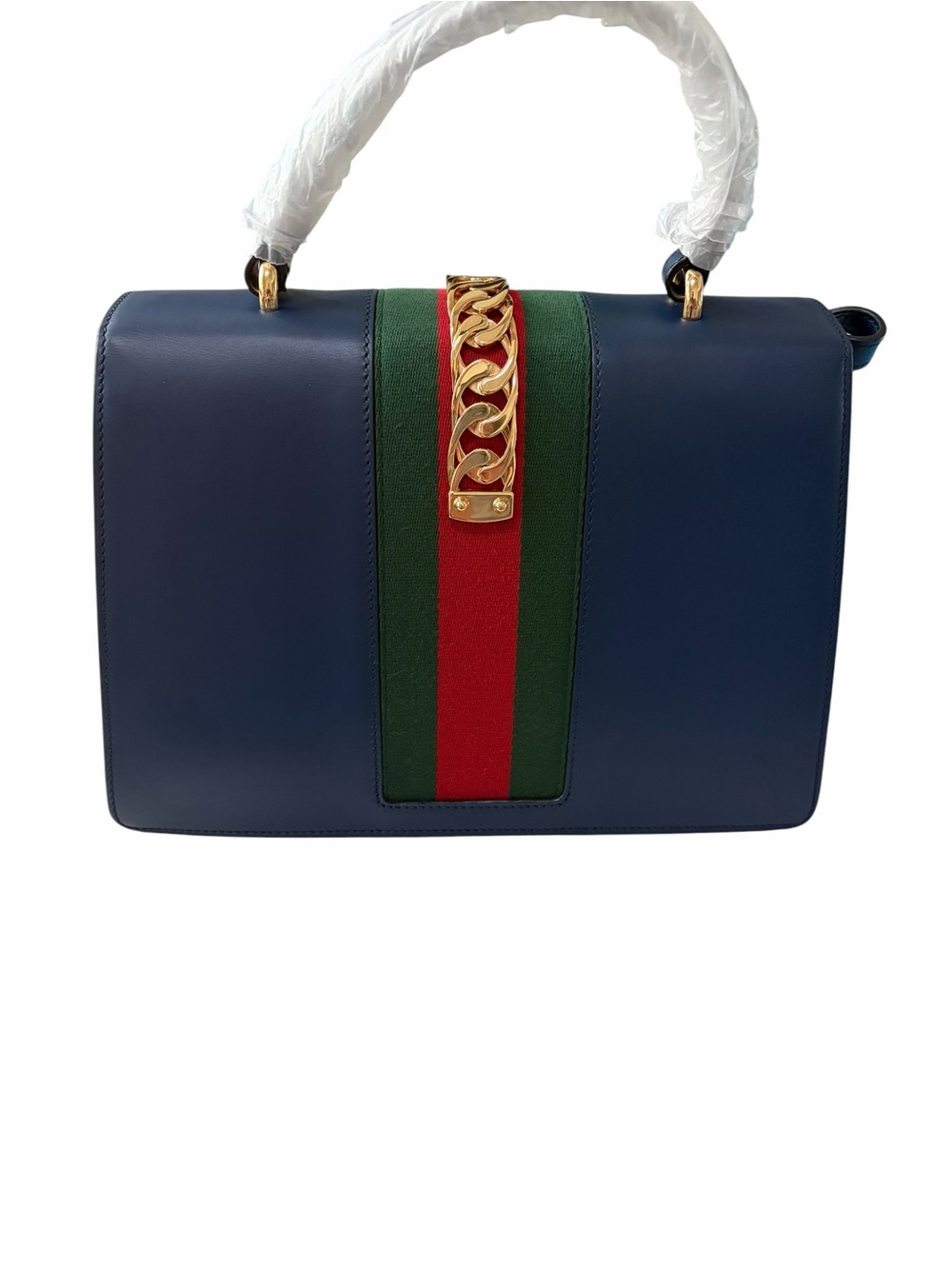 Gucci Blue Leather Top Handle Sylvie Satchel and Gold Hardware - Picture 2 of 4